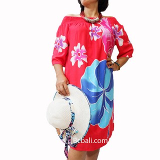 poncho top dress pink handpainting flowers